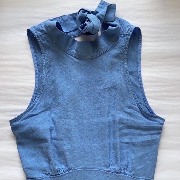 ZARA Halter Neck Sleeveless Linen Midi Bow Dress - Picture 7 of 9